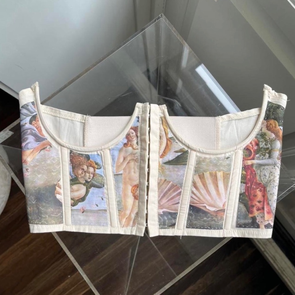 Hand stitched birth of Venus crème underbust corset